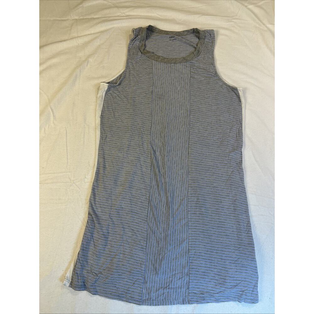 DKNY Sleeveless Dress Summer Cover‎ Up Gray Blue Striped Lightweight medium